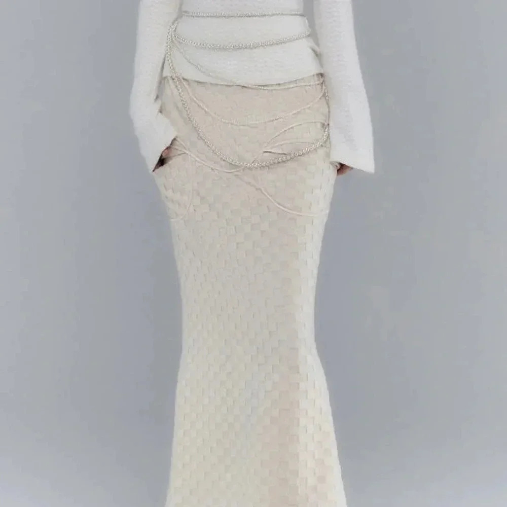 Anno  Mundi Checkered Texture Micro Mermaid Maxi Skirt - Picture 2 of 9